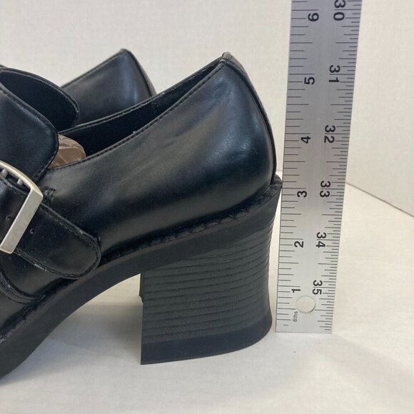 Vintage Chunky Heels Buckle Shoes Loafers Womens 9.5 Goth Punk Grunge Black - Picture 9 of 16